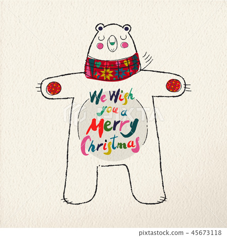 Merry Christmas polar bear art greeting card - Stock Illustration ...