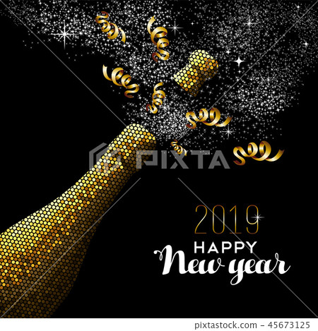 Happy New Year 2019 champagne gold card - Stock Illustration [45673125 ...