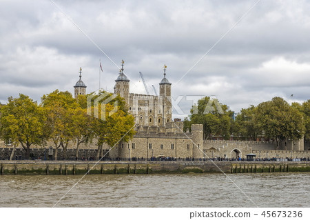 London Tower seen from the River Thames on a beautiful cloudy day 45673236