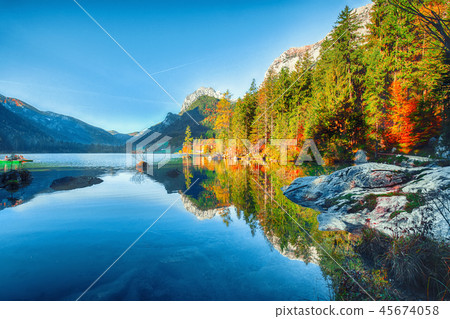 Fantastic autumn sunny day on Hintersee lake Fantastic autumn sunny day on Hintersee lake 45674058