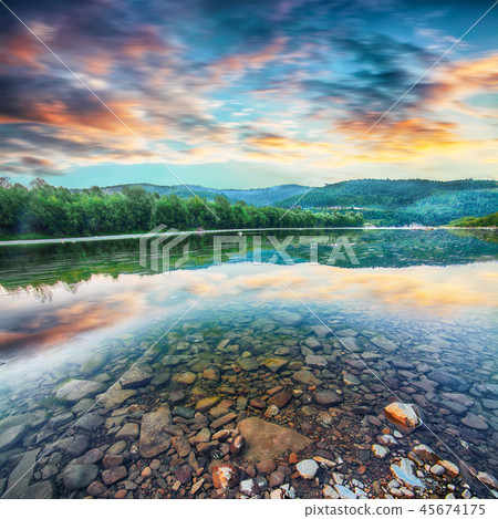 Mountain river stream of water in the rocks Mountain river stream of water in the rocks 45674175
