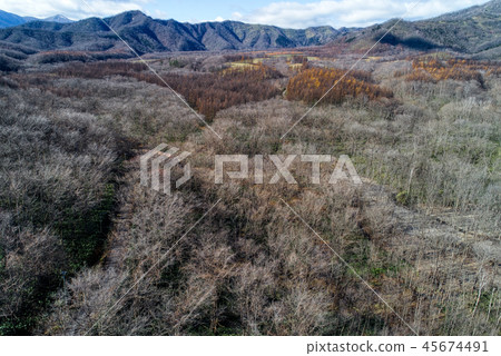 Aerial view of late autumn Hokkaido Aerial view of late autumn Hokkaido 45674491