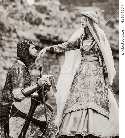 Knight and medieval lady at outdoor 45674677