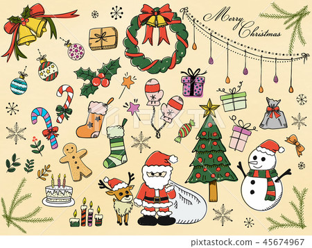 Christmas hand drawn illustration color - Stock Illustration [45674967 ...