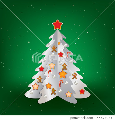 Christmas greeting with tree and decorations Christmas greeting with tree and decorations 45674973