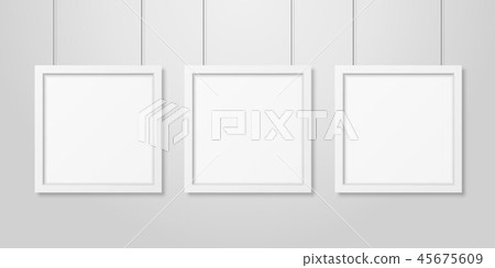 Three Vector Realistic Modern Interior White Blank Square Wooden Poster Picture Frame Set Hanging on Three Vector Realistic Modern Interior White Blank Square Wooden Poster Picture Frame Set Hanging on 45675609