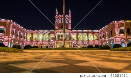 View on illuminated pink presidential palace in Asuncion, Paraguay at night View on illuminated pink presidential palace in Asuncion, Paraguay at night 45681911