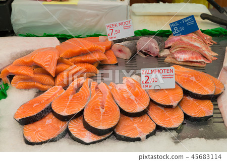 Salmon Red Fish Steak at the fish market. 45683114
