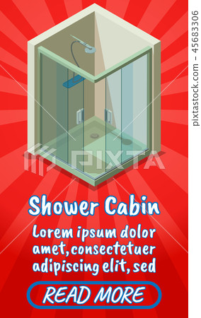 Shower cabin concept banner, comics isometric style Shower cabin concept banner, comics isometric style 45683306