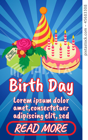Birth day concept banner, comics isometric style Birth day concept banner, comics isometric style 45683308