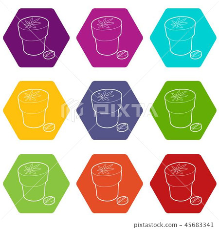 Medical marijuana bottle and tablet icons set 9 vector 45683341