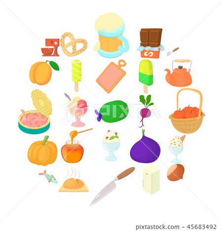 Sweet ice cream icons set, cartoon style 45683492