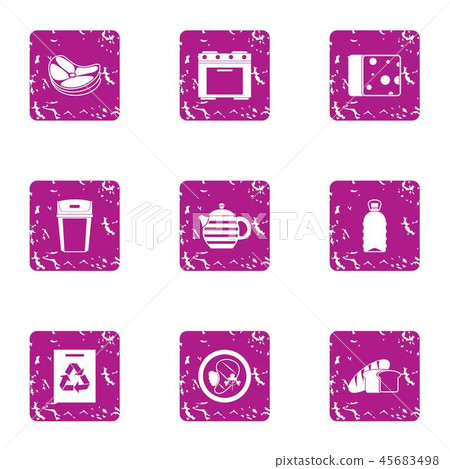 Continental breakfast icons set, grunge style 45683498