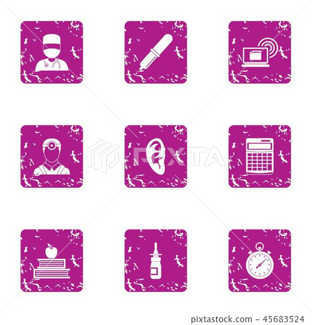 Ear doctor icons set, grunge style Ear doctor icons set, grunge style 45683524