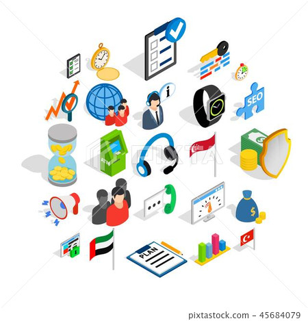Industrial tycoon icons set, isometric style 45684079