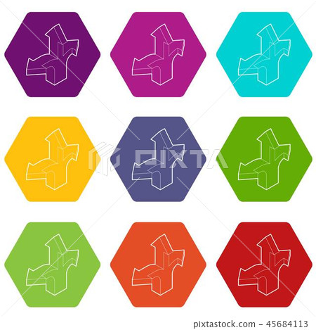 Three way direction arrow icons set 9 vector 45684113