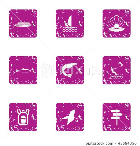 Bottom exploration icons set, grunge style Bottom exploration icons set, grunge style 45684356