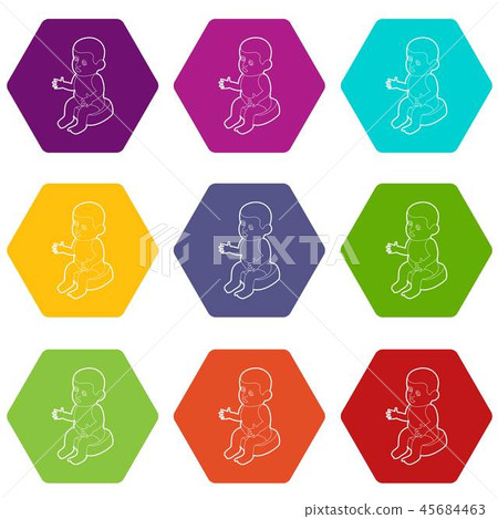Doll sitting on the potty icons set 9 vector Doll sitting on the potty icons set 9 vector 45684463