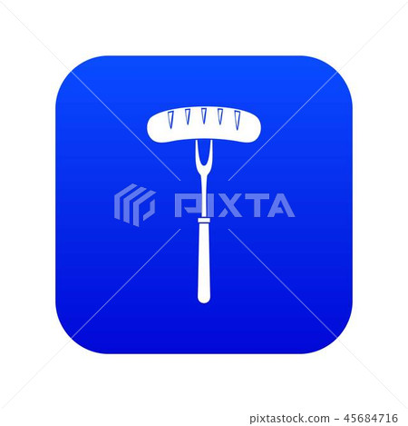 Sausage on bbq fork icon digital blue Sausage on bbq fork icon digital blue 45684716