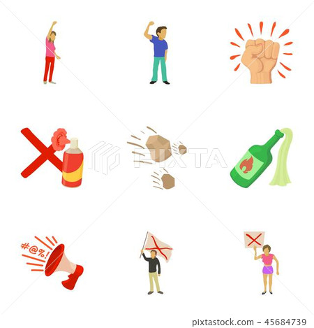 Rampage icons set, cartoon style 45684739