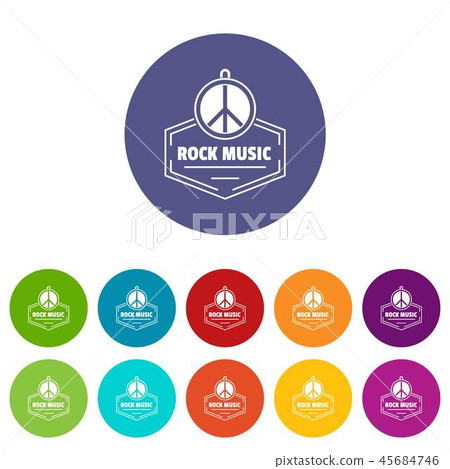 Hippie rock music icons set vector color Hippie rock music icons set vector color 45684746