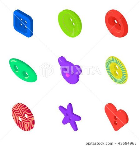 Button bright icons set, isometric style 45684965