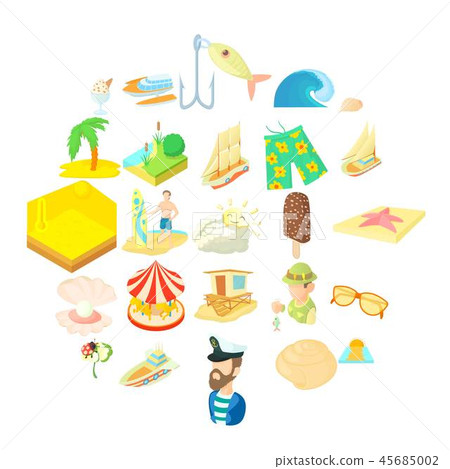 Cruise icons set, cartoon style Cruise icons set, cartoon style 45685002