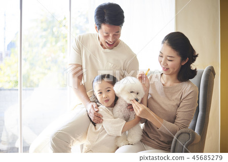 家庭,爸爸,媽媽,女兒,小狗,韓國人 家庭,爸爸,媽媽,女兒,小狗,韓國人 45685279
