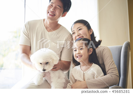 Family, Dad, Mom, Daughter, Puppy, Korean 45685281