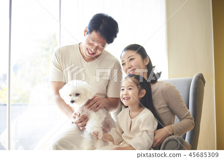 Family, Dad, Mom, Daughter, Puppy, Korean 45685309