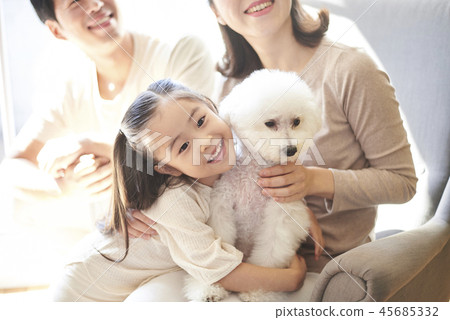 Family, Dad, Mom, Daughter, Puppy, Korean Family, Dad, Mom, Daughter, Puppy, Korean 45685332