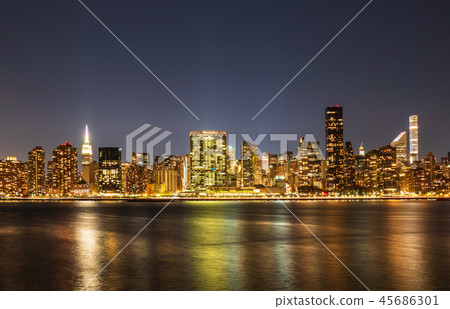 New York East River and Manhattan skyscrapers 45686301