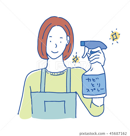 Woman illustration with mold removal spray Woman illustration with mold removal spray 45687162