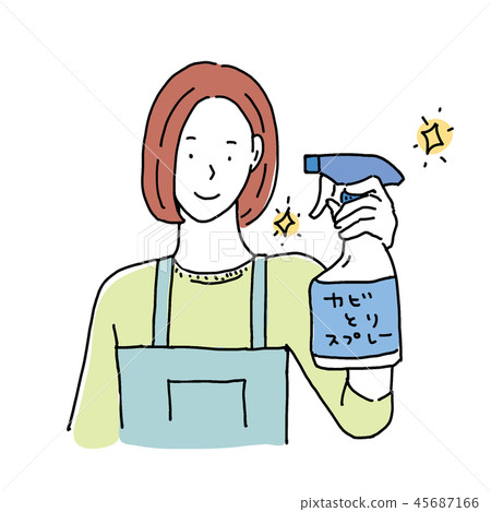Woman illustration with mold removal spray Woman illustration with mold removal spray 45687166