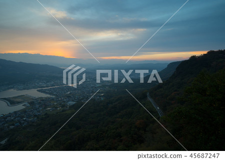 Dawn View from Yashima A street around Yajima east side and Gokenzan (Takamatsu City, Kagawa Prefecture) 45687247