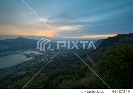 Dawn View from Yashima A street around Yajima east side and Gokenzan (Takamatsu City, Kagawa Prefecture) 45687249