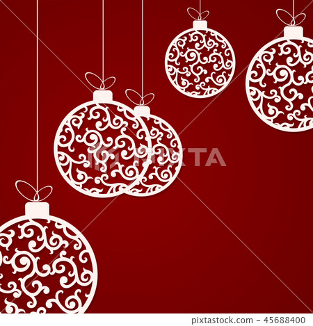Christmas composition with a set of white balls with a retro style pattern. 45688400