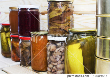 Storage shelves in pantry with homemade canned Storage shelves in pantry with homemade canned 45689884