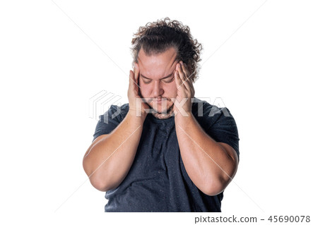 A fat man has high blood pressure and headache 45690078