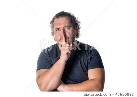 Portrait of handsome man cowering his mouth 45690088