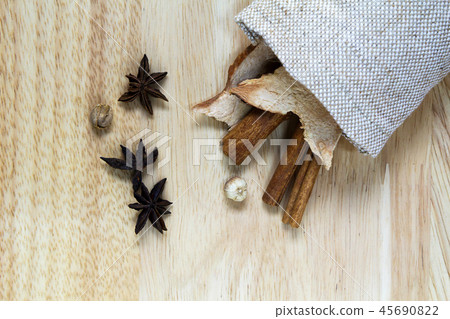 Cinnamon stick with spices and dried ginger 45690822