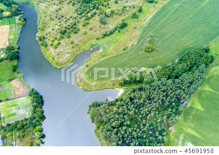 Aerial view of countryside and the lake Aerial view of countryside and the lake 45691958
