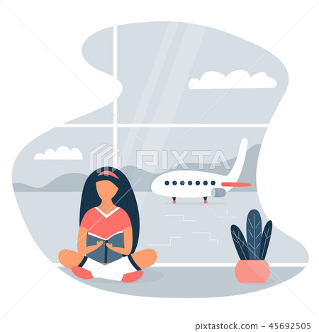 Vector image of a reading girl at the airport Vector image of a reading girl at the airport 45692505