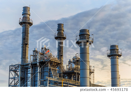 Gas turbine electrical power plant with blue hour Gas turbine electrical power plant with blue hour 45693178