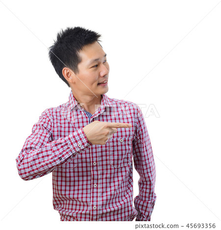Portrait of asian man points with finger to camera Portrait of asian man points with finger to camera 45693356
