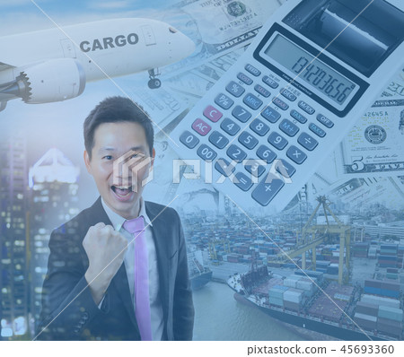 Double exposure of businessman celebrating success Double exposure of businessman celebrating success 45693360