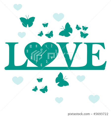 Romantic clock, butterflies and hearts Valentine's 45693722