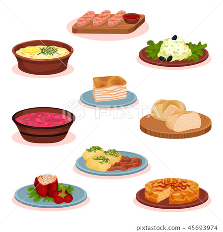 Bulgarian cuisine national food dishes set, traditional healthy food vector Illustration on a white 45693974