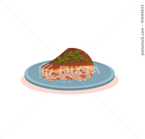 Piece of Agneshko stuffed pie, Bulgarian cuisine national food dish vector Illustration on a white 45694035
