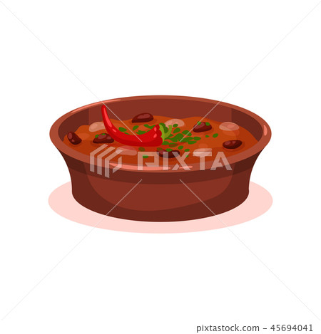 Meat stew with bean in a bowl, Bulgarian cuisine national food dish vector Illustration on a white 45694041